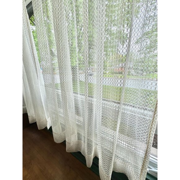Vintage 70s net woven curtain, cream/off-white mesh, pleated panel, price for 1 - Picture 4 of 9